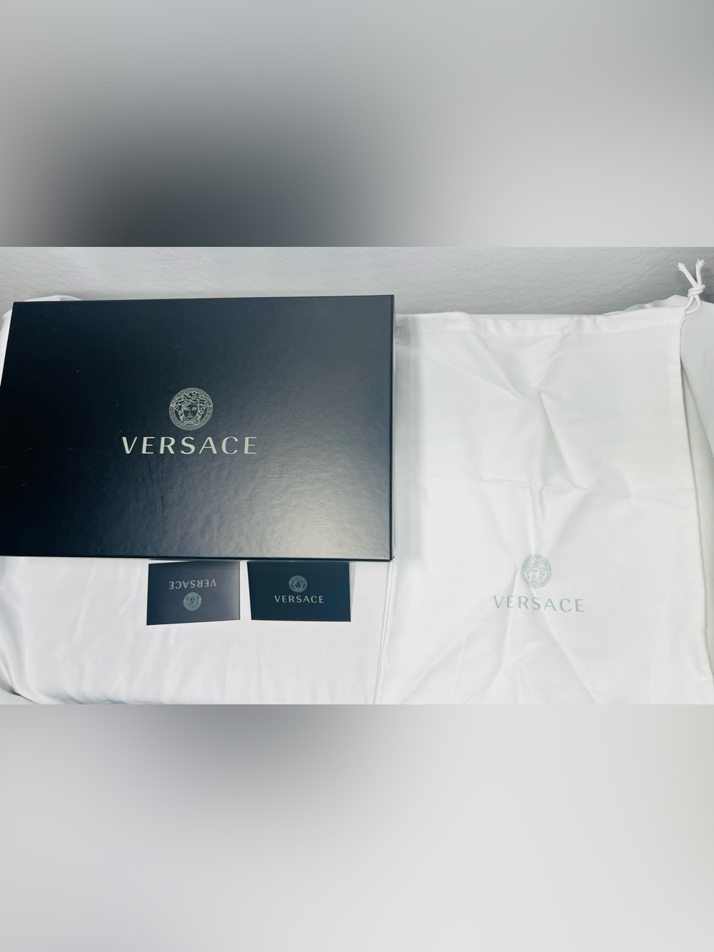 Authentic Versace Empty Shoe Box Set Dust Bag Cards Large Gift Storage Display